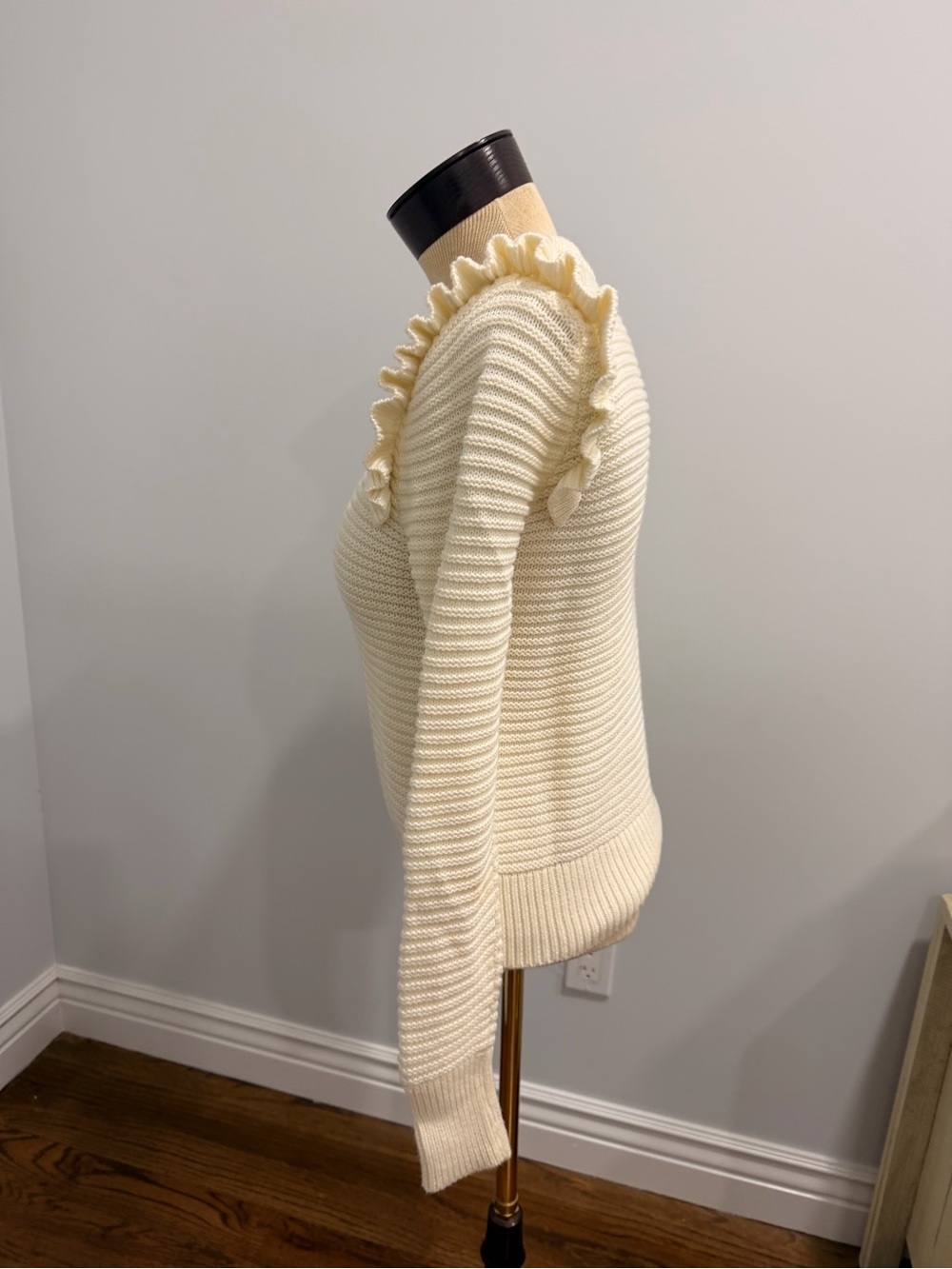 Banana Republic Cream Ruffle-Shoulder Ribbed Sweater - Picture 2 of 4